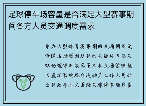 足球停车场容量是否满足大型赛事期间各方人员交通调度需求